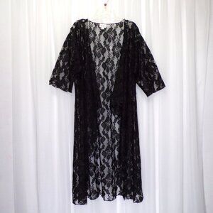 LuLaRoe Black Lace Floral Topper Kimono Women sz SM Sheer Dark Cover Up